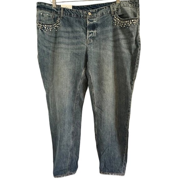H&M Jeans Women's Size 22 Boyfriend Low Waist med wash bejeweled pockets - Picture 1 of 13